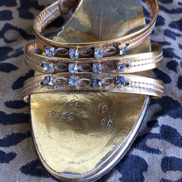 VTG 1950s Rhinestone Studded Gold Springolators High Heel Mules US 5 - Picture 5 of 9